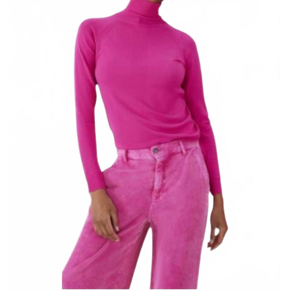 NEW SUMMUM turtleneck basic knit sweater in fuchsia pink